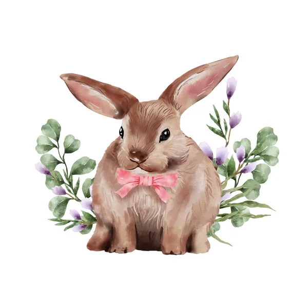 Cute Easter Bunny Watercolor Mão Desenho Isolado Ilustração Adorável Vetor — Vetor de Stock