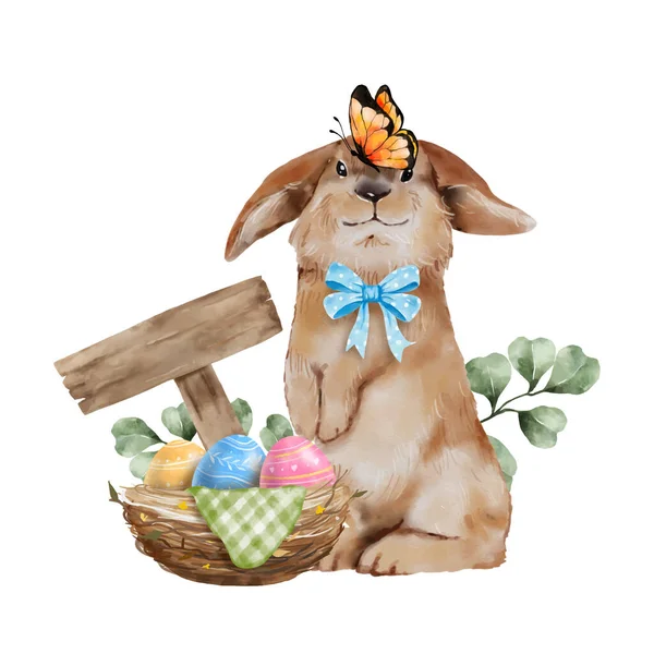 Cute Easter Bunny Watercolor Mão Desenho Isolado Ilustração Adorável Vetor — Vetor de Stock