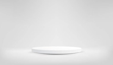 Silindir podyumlu küçük bir sahne. Ürün, afiş, satış, sunum, kozmetik ve indirim için sahne modeli gösterisi. 3d vektör illüstrasyonu