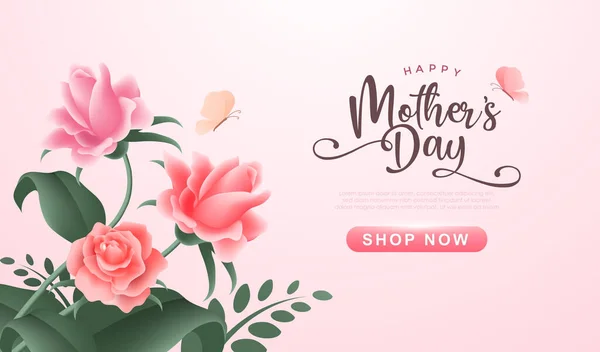 Feliz Día Madre Con Hermosas Flores Sobre Fondo Rosa Suave — Vector de stock