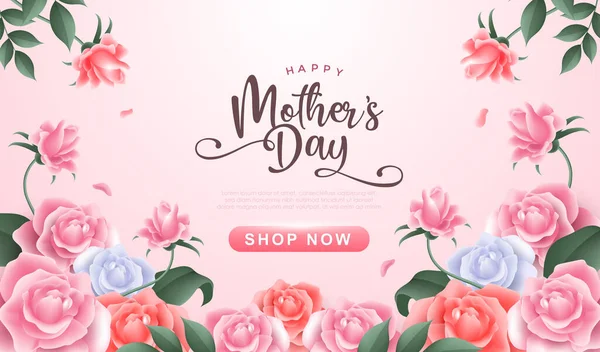 Feliz Día Madre Con Hermosas Flores Sobre Fondo Rosa Suave — Vector de stock
