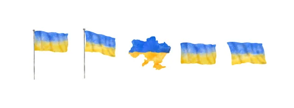 Ukraina Flagga Och Land Karta Akvarell Stil Dekorativa Element För — Stock vektor