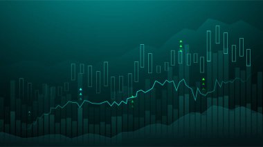 Borsa yatırımlarının mavi arka plandaki ticari mum çubuğu grafiği. Bulls puanı, grafiğin gidişatı. Ekonomi vektör tasarımı.