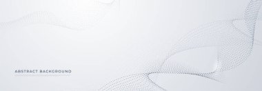 Soyut beyaz arkaplan. Dalga eğrisi nokta elementleri olan modern gradyan gri afiş. Teknoloji, ağ ve gelecekteki iş vektörü illüstrasyonu için zarif bir kavram.