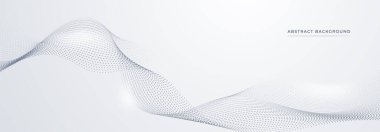 Soyut beyaz arkaplan. Dalga eğrisi nokta elementleri olan modern gradyan gri afiş. Teknoloji, ağ ve gelecekteki iş vektörü illüstrasyonu için zarif bir kavram.