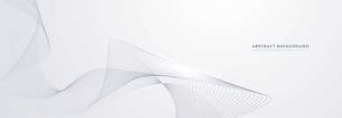 Soyut beyaz arkaplan. Dalga eğrisi nokta elementleri olan modern gradyan gri afiş. Teknoloji, ağ ve gelecekteki iş vektörü illüstrasyonu için zarif bir kavram.