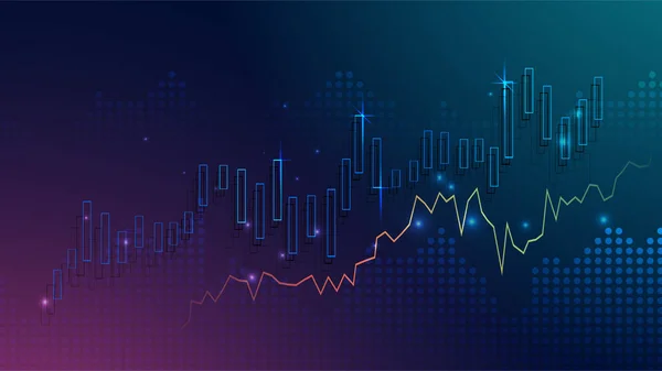 Borsa yatırımlarının mavi arka plandaki ticari mum çubuğu grafiği. Bulls puanı, grafiğin gidişatı. Ekonomi vektör tasarımı.