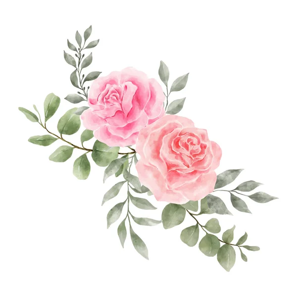 Pink Red Rose Flowers Watercolor Vector Isolated White Background Vintage — Stock Vector