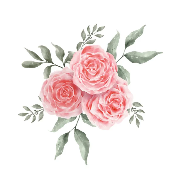 Pink Red Rose Flowers Watercolor Vector Isolated White Background Vintage — Stock Vector