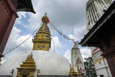 Swayambhunath Stupa, Katmandu, Nepal 'deki bir tepenin üzerindeki antik bir dini kompleks..