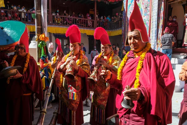 Marpha Nepál 2021 November Láma Tánc Marpha Buddhista Kolostorban Mustang — Stock Fotó