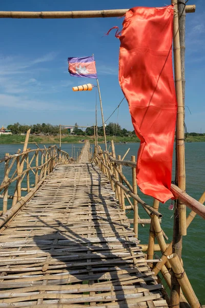 Kampong Cham Cambodja Februari 2022 Kampong Cham Bamboe Brug Cambodja — Stockfoto