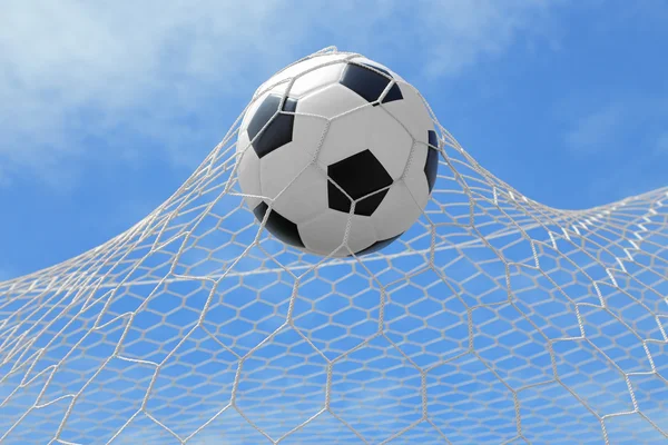 Soccer ball shoot to goal in ant view — Stock Photo, Image