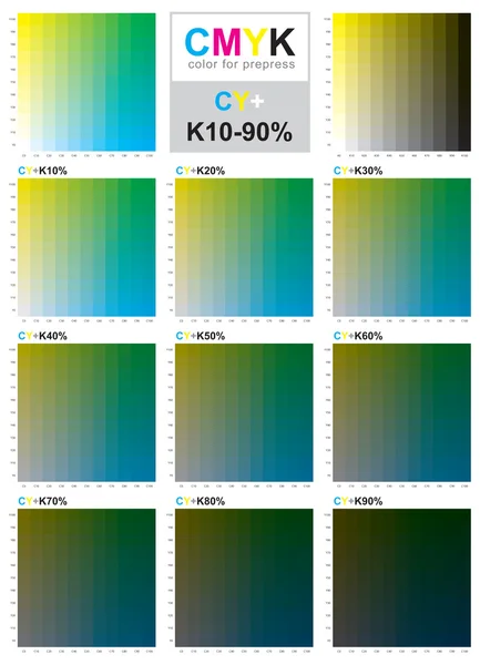 Grafico swatch a colori CMYK - ciano e giallo — Vettoriale Stock