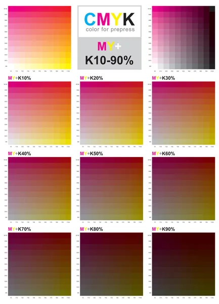 Cmyk color swatch chart - magenta und gelb — Stockvektor