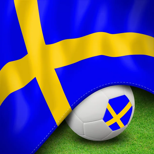 Ποδόσφαιρο, μπάλα και σημαία Σουηδίας ευρώ — Stockfoto