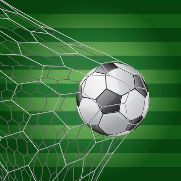 Μπάλα ποδοσφαίρου στο γκολ με το πεδίο γρασίδι - εικονογράφηση φορέας — Διανυσματικό Αρχείο