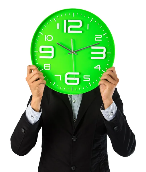 Business man and his clock show best time period — Stock Photo, Image