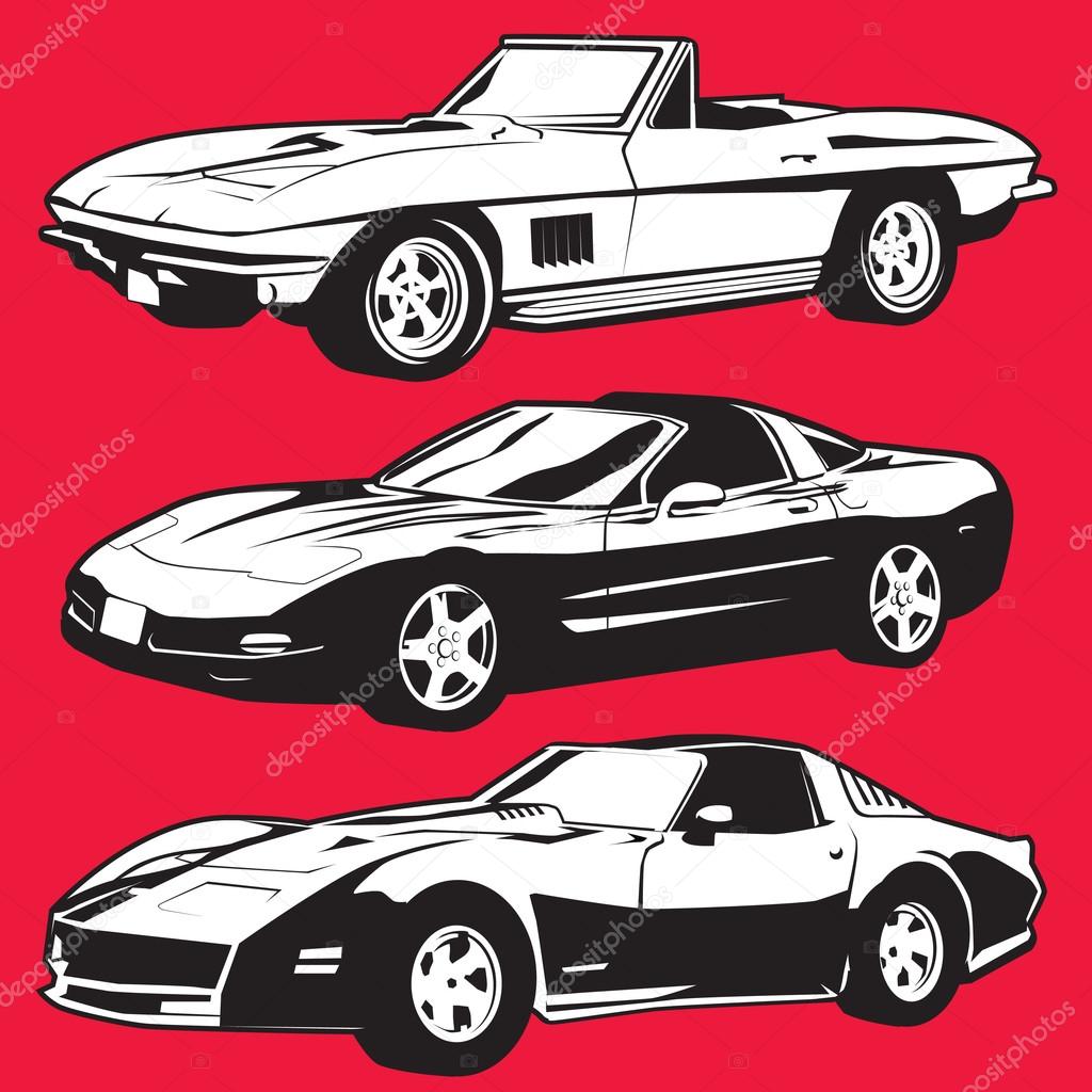 Clipart: corvette | Three Corvettes — Stock Vector © bigredlink #32163355