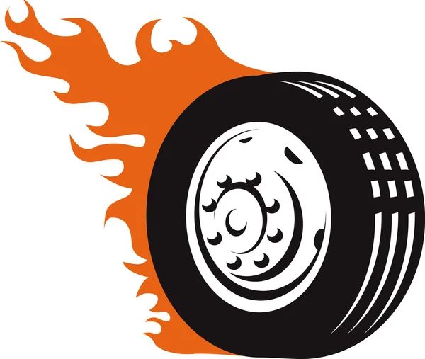 Fiery Racing Tire — Stock Vector