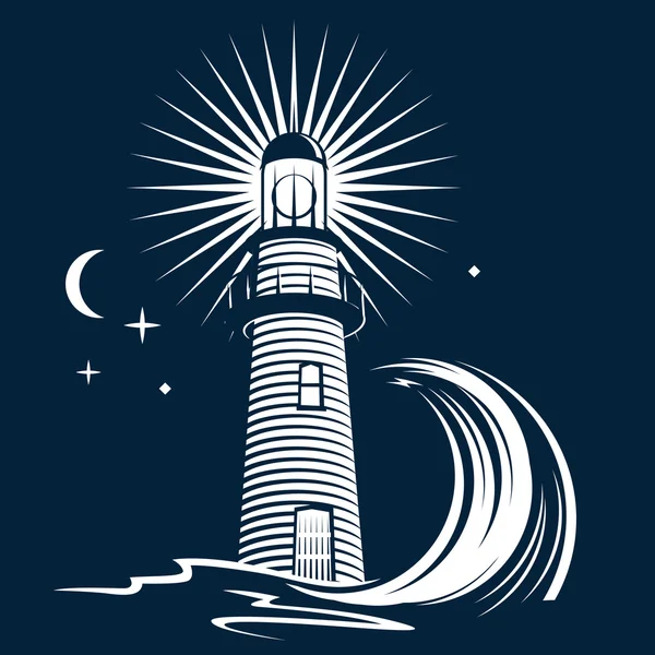 Lighthouse & Wave — Stock Vector