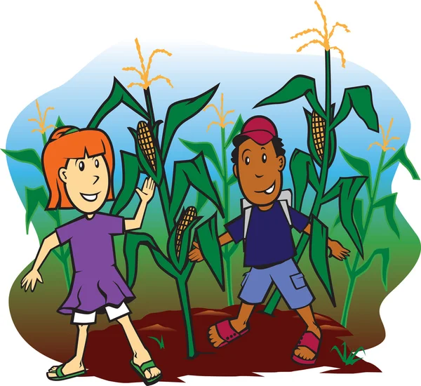 Kukorica mező gyerekek — Stock Vector
