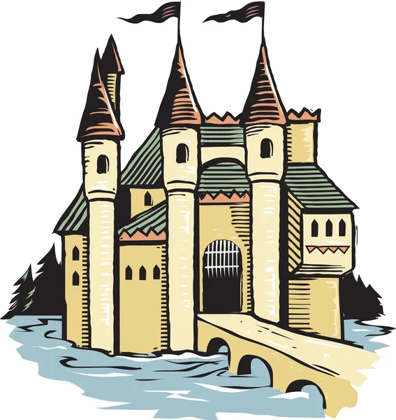Ξυλογραφία κάστρο — Διανυσματικό Αρχείο