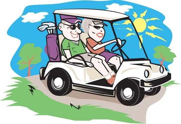 Golf Cart Couple — Stock Vector