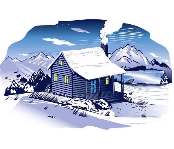 Snowy Mountainside Cabin — Stock Vector