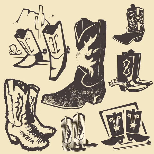 Colección de botas de vaquero — Vector de stock