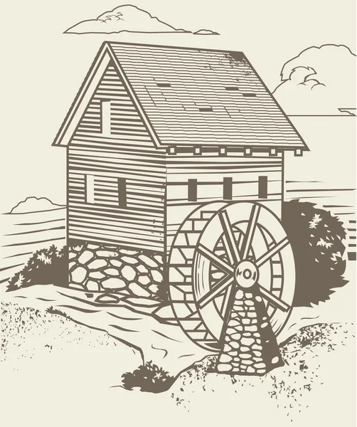 Ancien moulin rustique — Image vectorielle