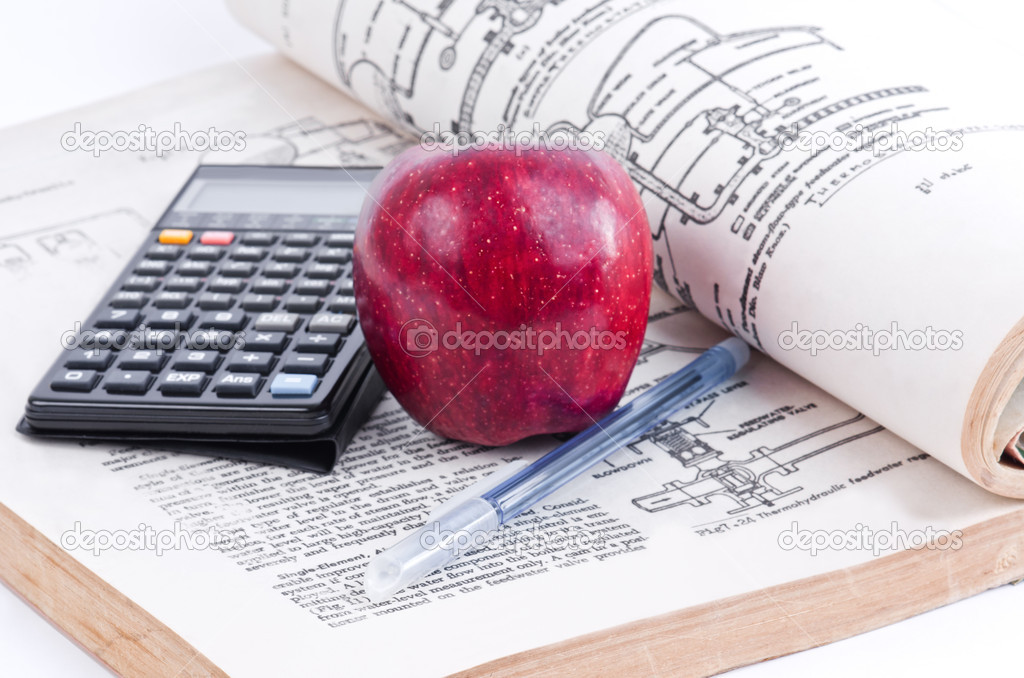 Red apple and book.
