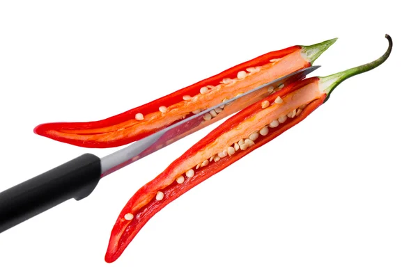 Cutting red pepper — Stock Photo, Image