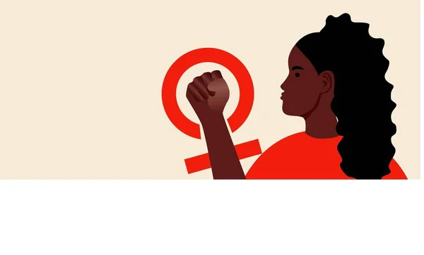 Mujer Africana Símbolo Del Feminismo Plantilla Espacio Copia Ilustración Stock — Vector de stock