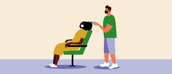 Afrikalı Kadın Kuaför Düz Vektör Stok Illüstrasyonu Afrikalı Saç Kesimi — Stok Vektör