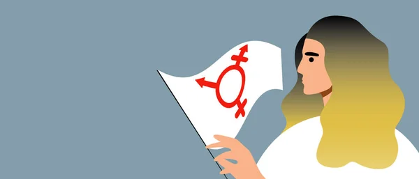 Transgender Persoon Met Vlag Kopieerruimte Template Vlakke Vectorvoorraad Illustratie Met — Stockvector