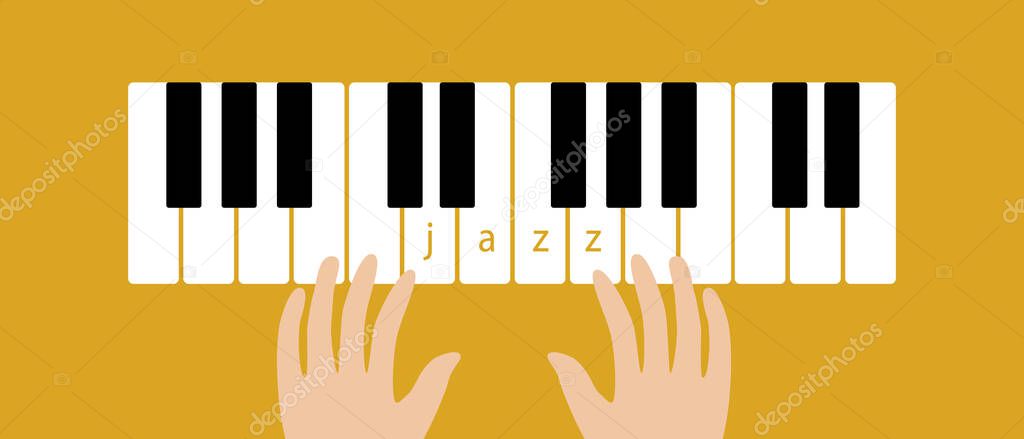 Jazzman Hands on Piano Keys, Flat Vector Stock Illustration with Piano Music as Jazz Music Concept