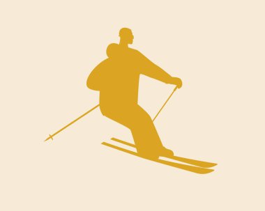 Aşağı kayak, ikon izole edilmiş, siluet vektör stok çizimi renkli bir simge veya kayakçı ve kayakçı atlama ikonu