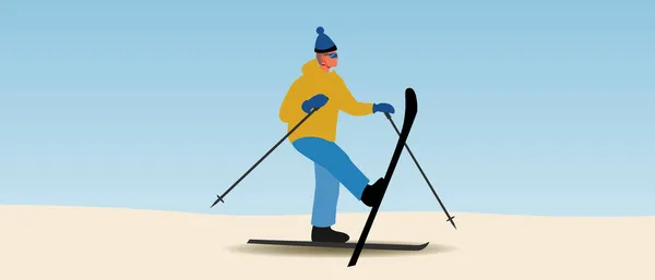 Joyeux Skieur Modèle Espace Copie Illustration Vectorielle Plate Avec Ski — Image vectorielle