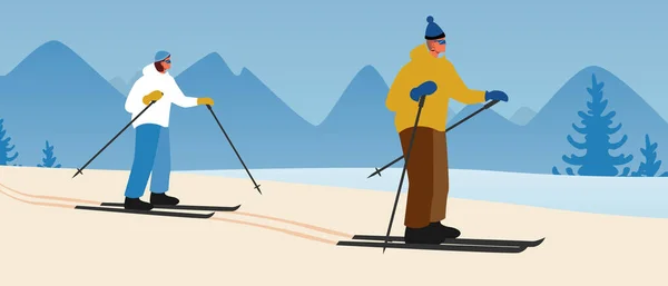 Лыжники Лгбтк Катание Лыжах Горнолыжный Курорт Плоский Векторный Фондовый Иллюстрация — стоковый вектор
