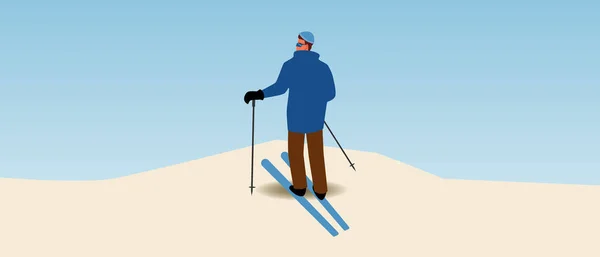 Skieur Sur Une Colline Modèle Espace Copie Illustration Vectorielle Plate — Image vectorielle