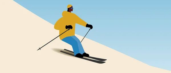 Esquiador Africano Esquiar Cuesta Abajo Esquí Plantilla Espacio Copia Vector — Vector de stock