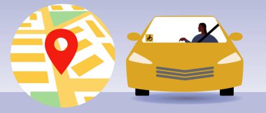 Otomobil Navigasyonu, Seçkin Afrikalı Sürücü, Harita ve coğrafi konum ya da GPS Uygulamalı Düz Vektör Stok Resimleri