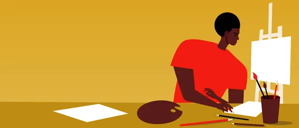 Африканский Художник Мастерской Месяц Черной Истории Плоская Векторная Иллюстрация Скопировать — стоковый вектор