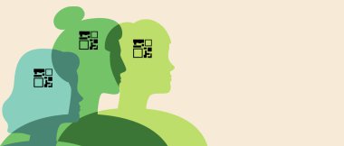 QR kodları olan kişiler, uzay şablonunu kopyalayın, renk silueti vektör stok resimlemesi aşı pasaportu ile QR kodu ile yer veya arkaplan