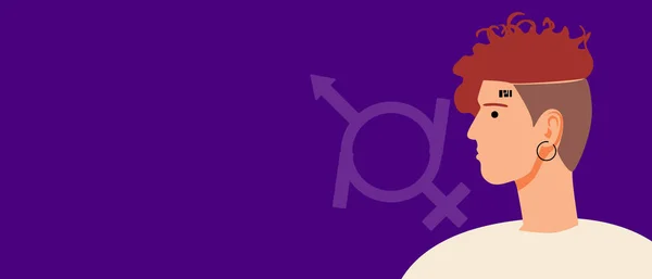 Genderfluid Persona Kopiera Utrymme Mall Platt Vektor Stock Illustration Med — Stock vektor