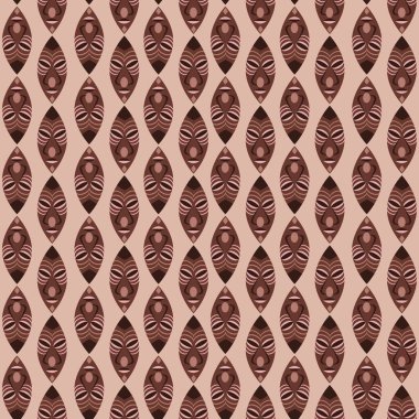 İdol yüz, pürüzsüz desen, düz vektör deseni veya ahşap sembollü süs veya dini tılsım, ahşap maske, tiki totem sonsuz doku gibi.