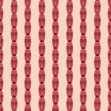 Maske totemi, pürüzsüz desen, düz vektör stok çizimi, Hawaii ahşap totemi deseni antik çağın tekrarlayan yüz kültürü ile ayin sembolü olarak.