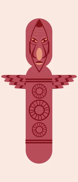 Wooden Totem Idol Isolated Flat Vector Stock Illustration Face God — Stockvektor