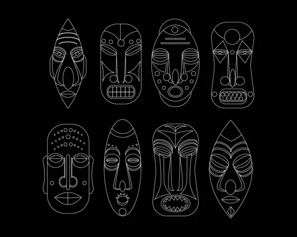 Conjunto Máscaras Ídolo Aislado Contorno Vector Stock Ilustración Icono Símbolo — Archivo Imágenes Vectoriales